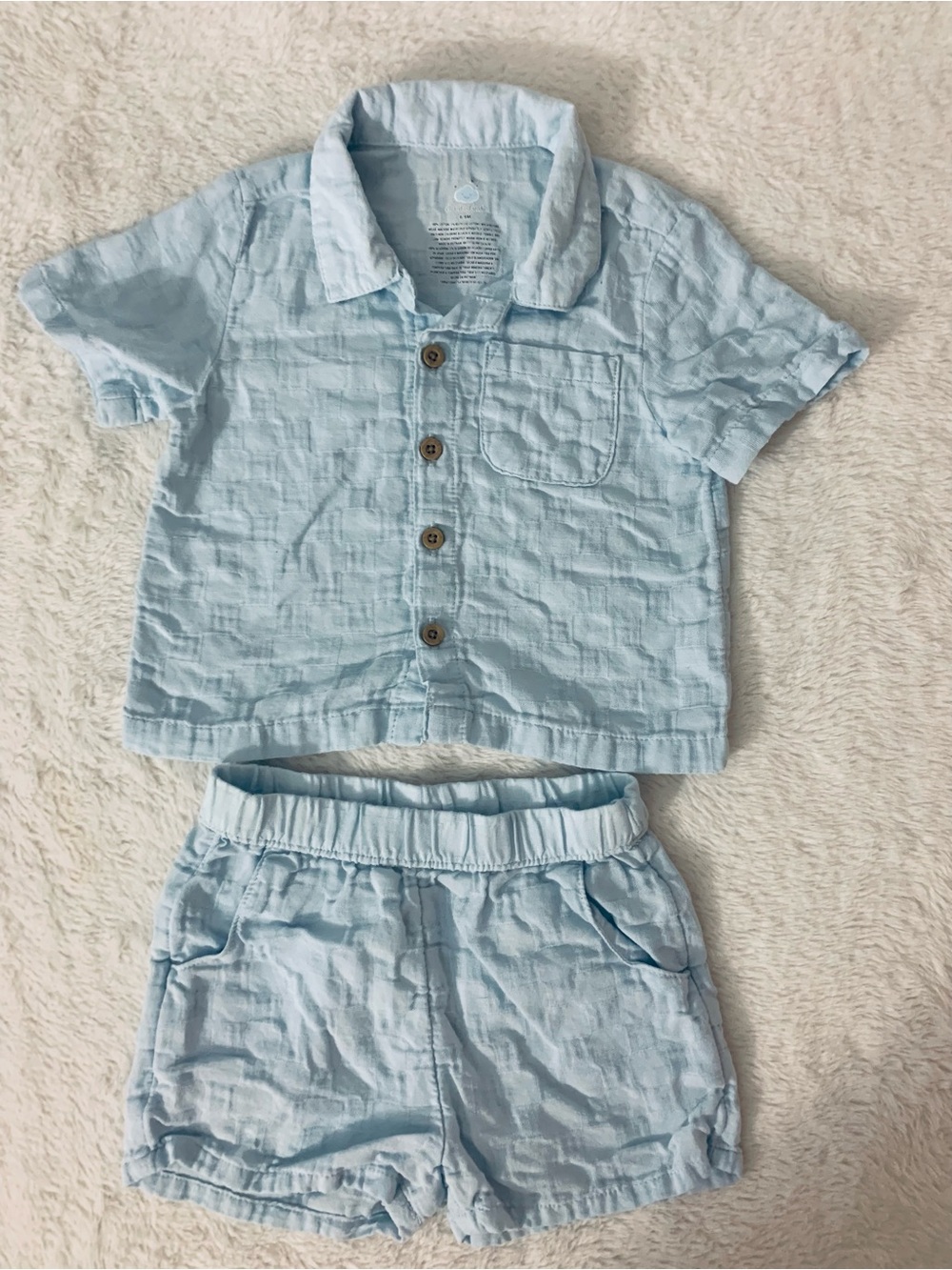cloud island Light Blue Toddler Button Shirt & Shorts Set